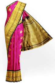 Handwoven Gadwal in pink with gold & silver buttas and a big border.