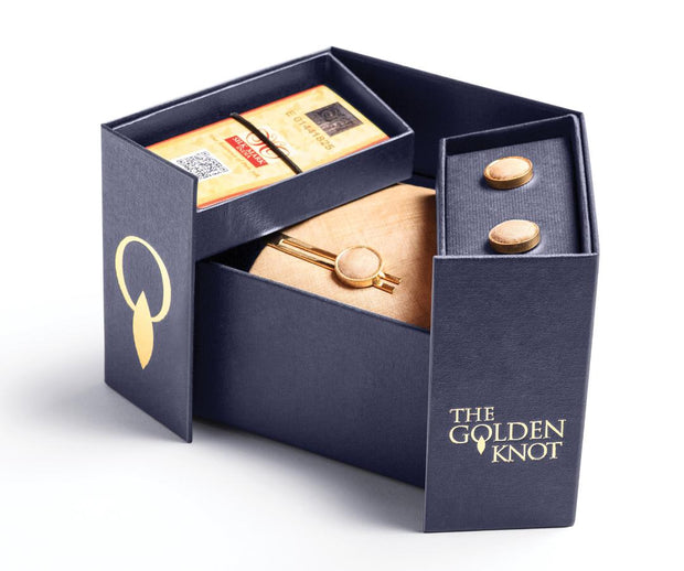 Golden Knot - Singular , Sophisticated  & Stylish pure silk tie with tie pin  and cuff links
