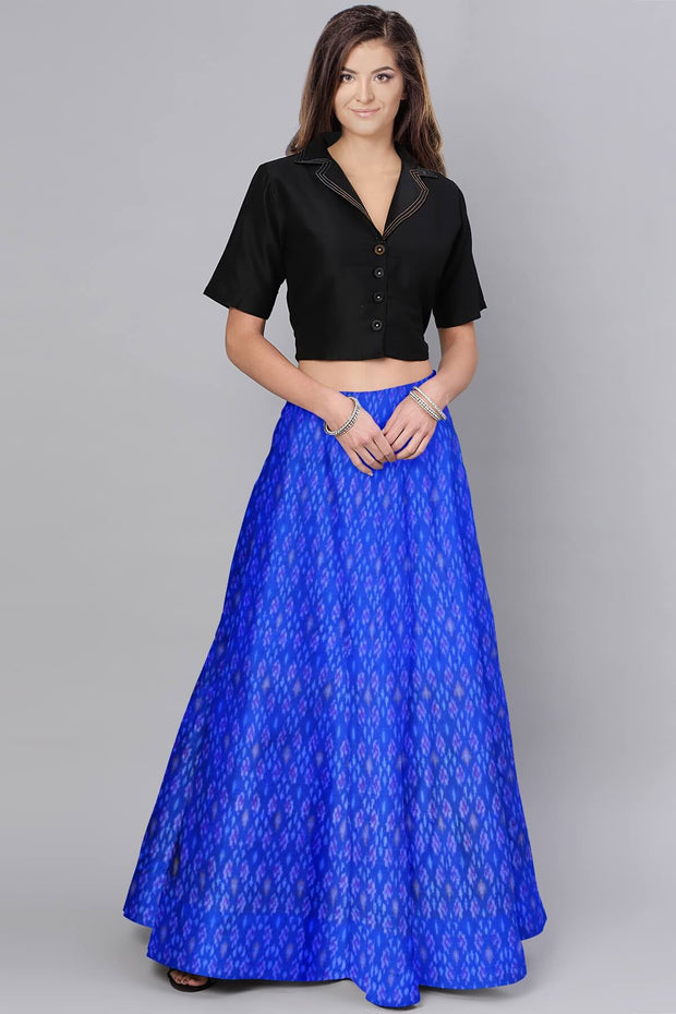 Handwoven Ikkat pure silk  fabric in dupioni finish in blue