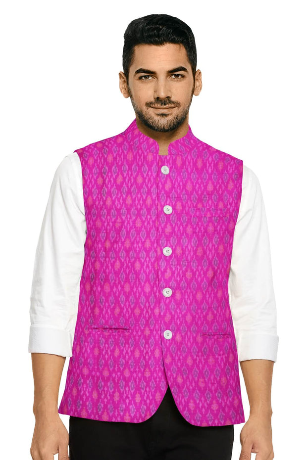 Handwoven Ikkat pure silk   fabric in dupioni finish in pink