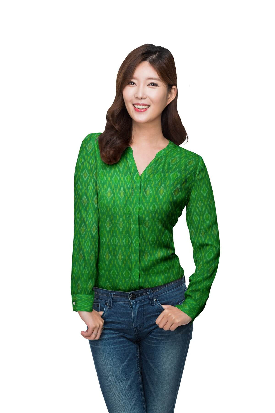 Handwoven Ikkat pure silk  fabric in dupioni finish in green