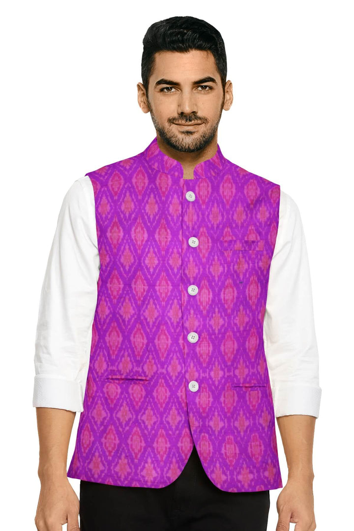 Handwoven Ikkat pure silk   fabric in dupioni finish in purple