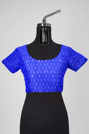 Handwoven Ikkat pure silk  fabric in dupioni finish in blue..