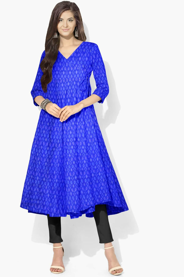 Handwoven Ikkat pure silk  fabric in dupioni finish in blue..
