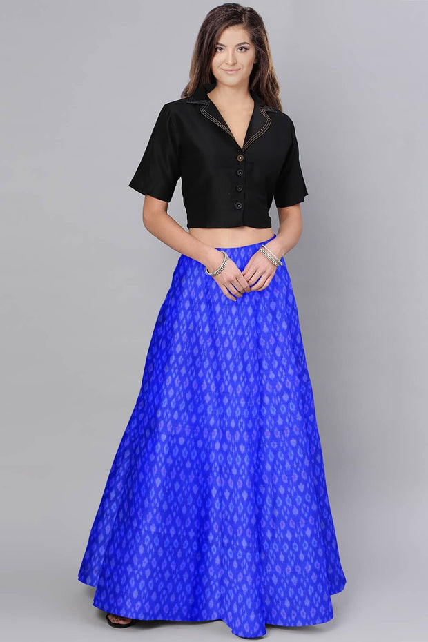 Handwoven Ikkat pure silk  fabric in dupioni finish in blue..
