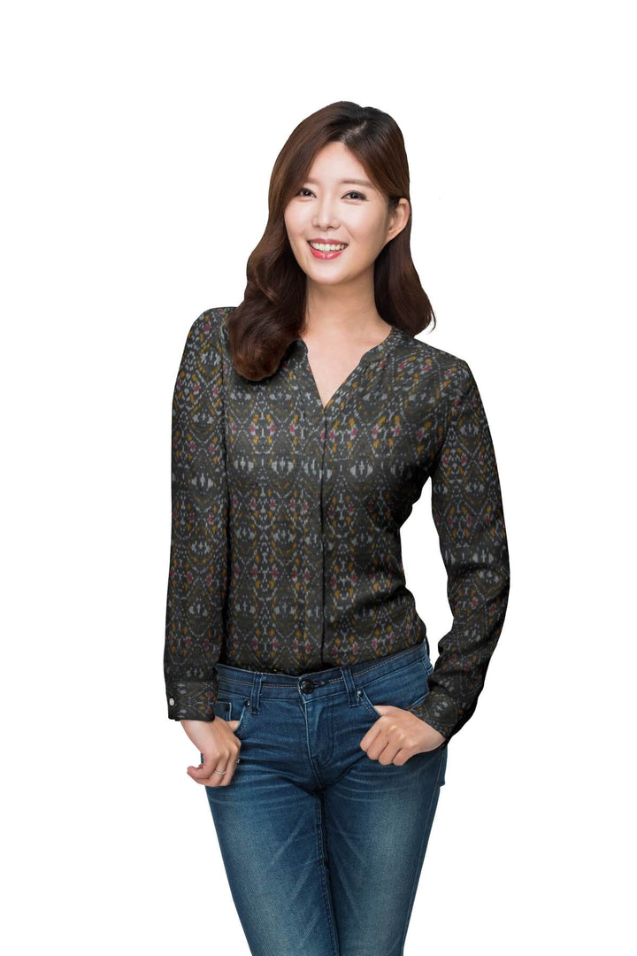 Handwoven Ikkat pure silk  fabric in dupioni finish in black.