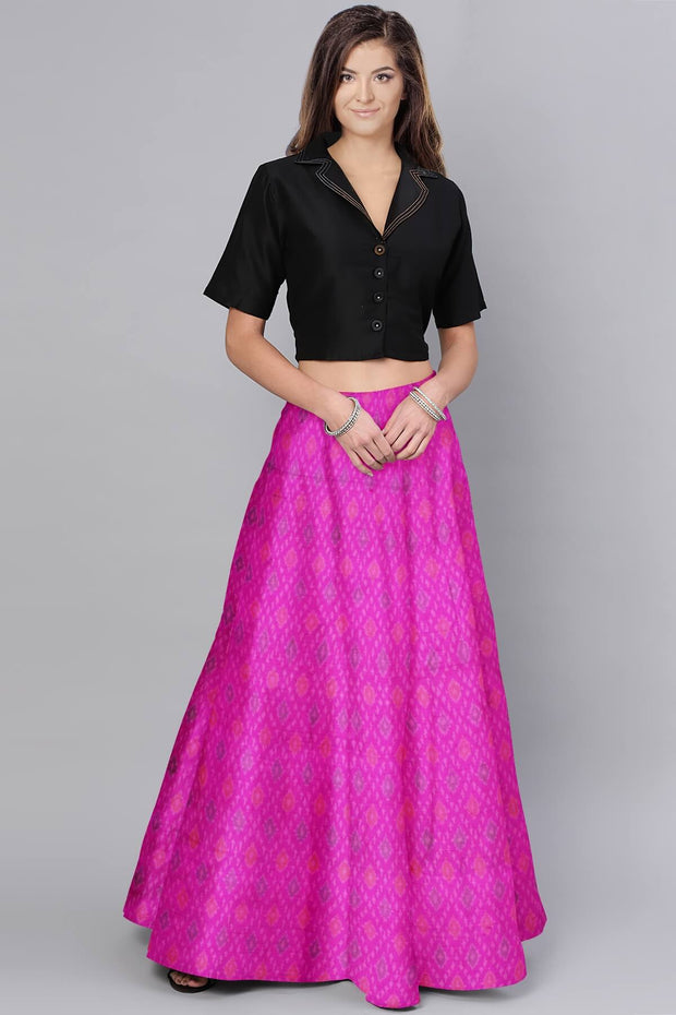 Handwoven Ikkat pure silk   fabric in dupioni finish in pink.
