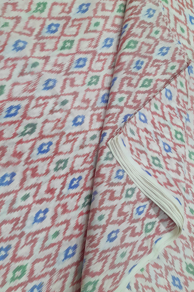 Handwoven Ikat pure silk fabric in diamond pattern in off white