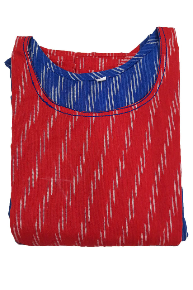 Ikat cotton  yoke design kurta in red & blue