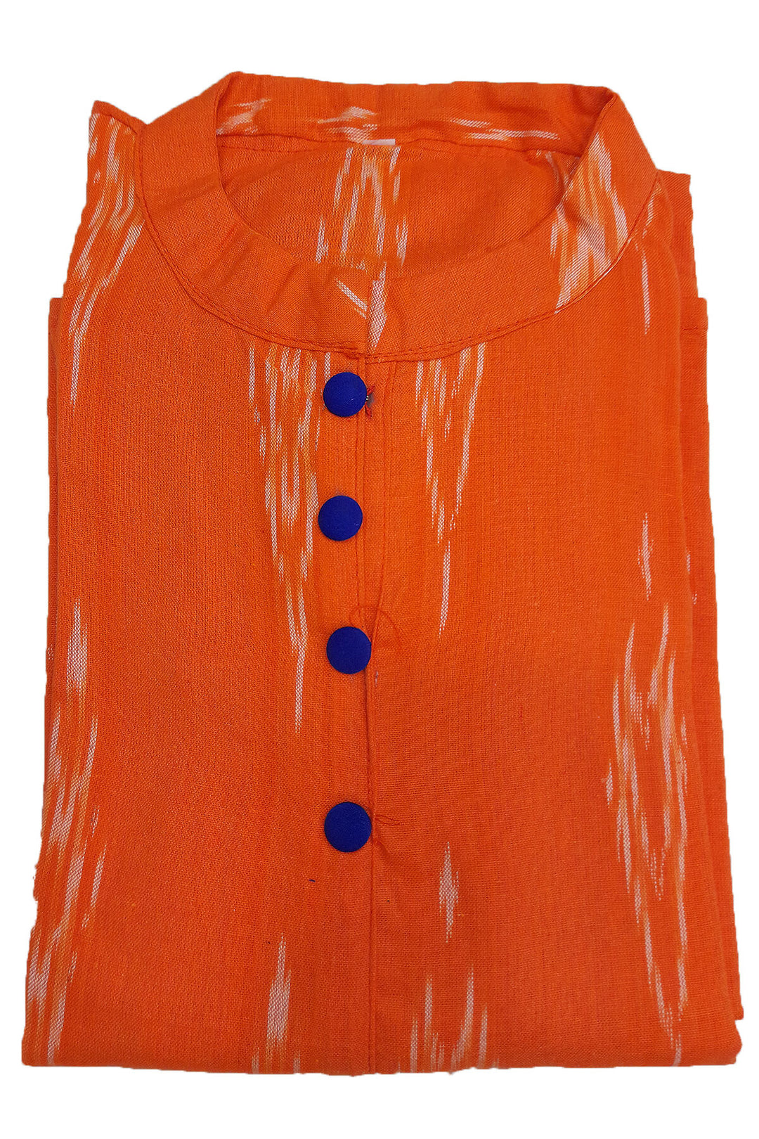 Handwoven Ikat cotton kurti in collar neck type in orange