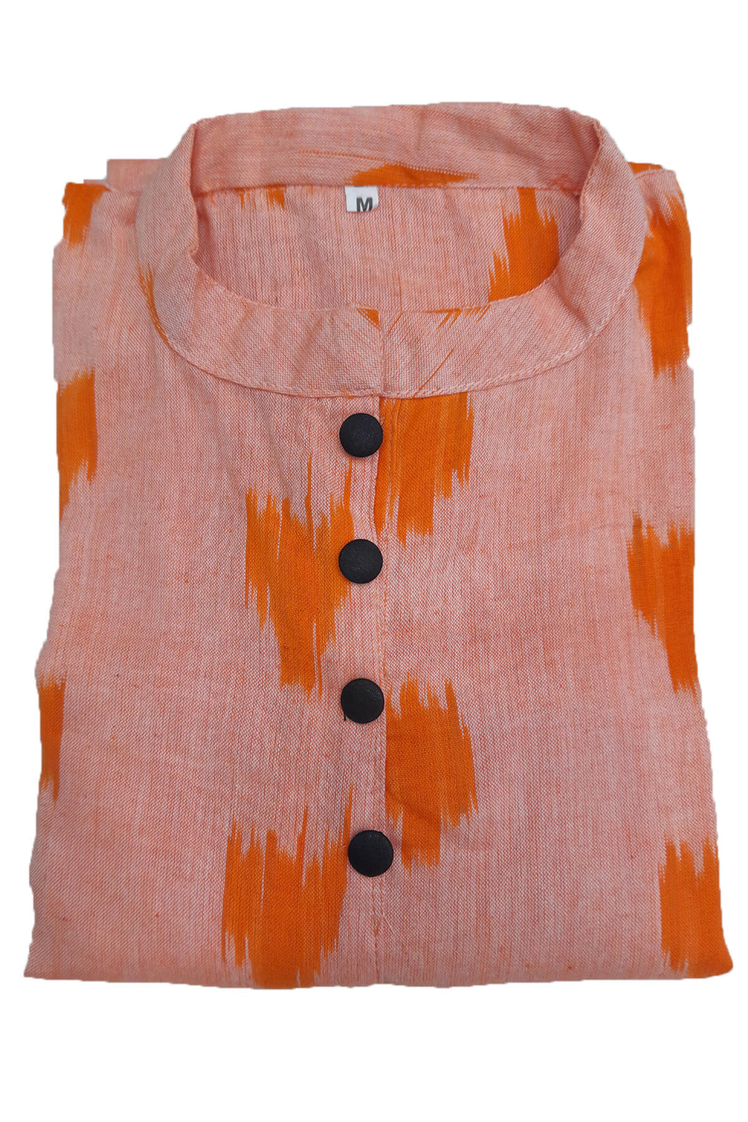 Ikat cotton kurti in collar neck type in peach