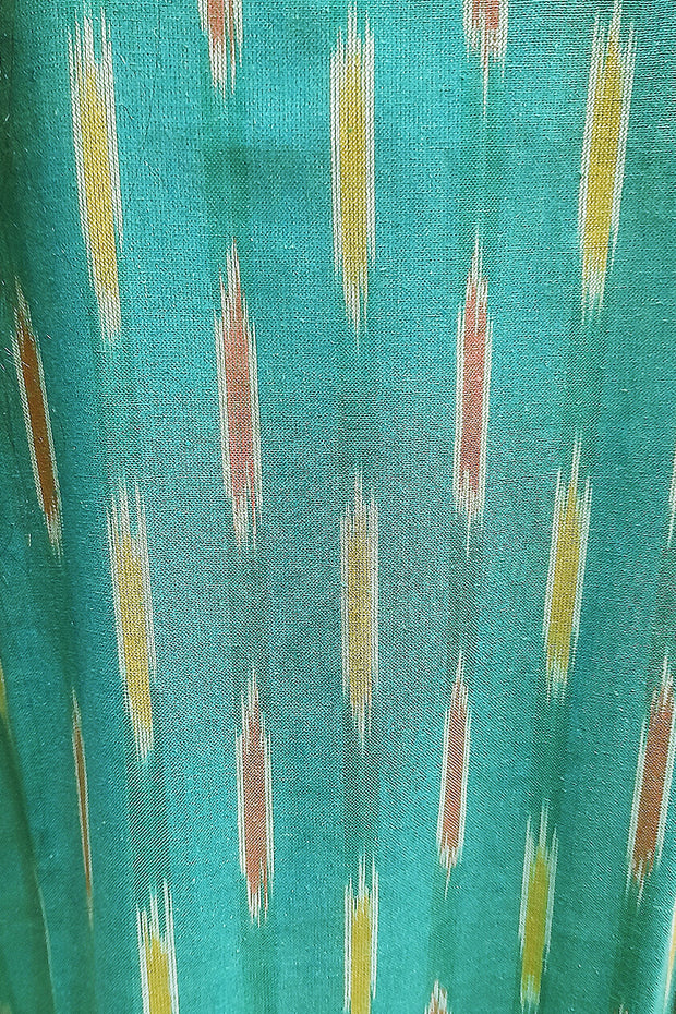 Handwoven ikat cotton kurta in straight cut in green