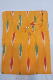 Handwoven ikat cotton kurta in straight cut in yellow