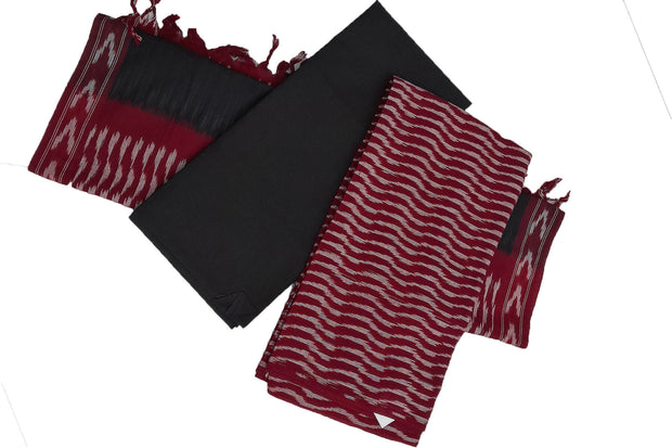Ikat pure  cotton 3 piece salwar suit material in maroon & black
