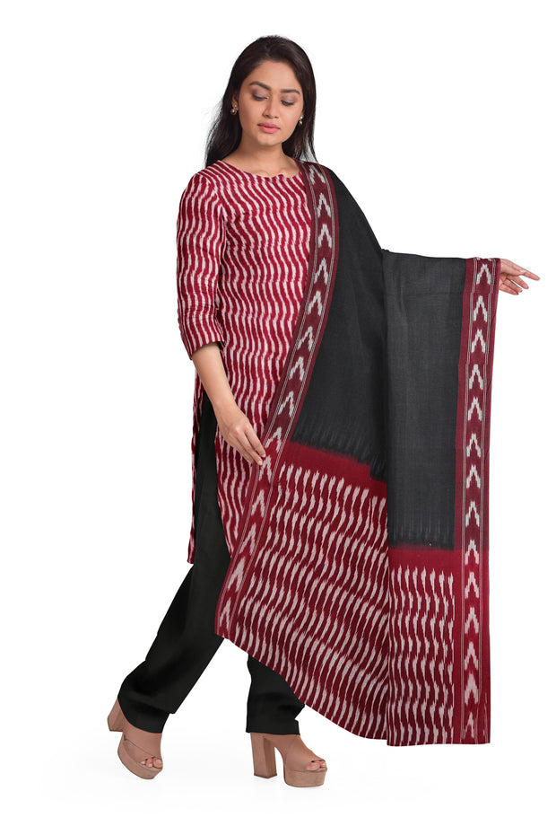 Ikat pure  cotton 3 piece salwar suit material in maroon & black