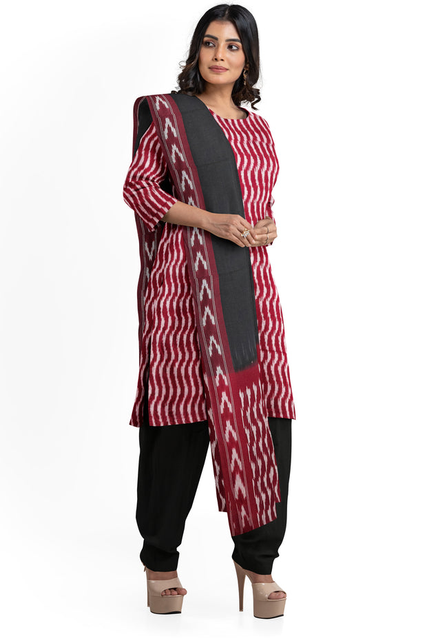 Ikat pure  cotton 3 piece salwar suit material in maroon & black