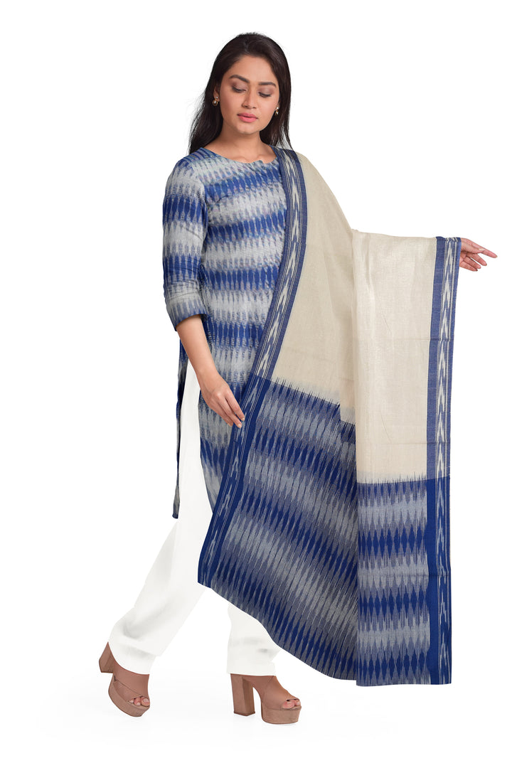 Handwoven Ikat pure cotton 3 piece salwar suit material in blue