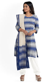 Handwoven Ikat pure cotton 3 piece salwar suit material in blue