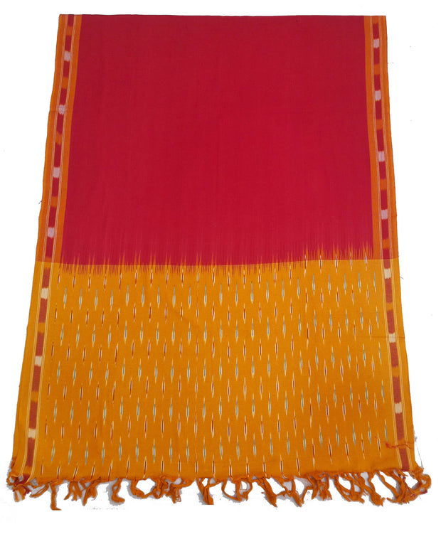 Handwoven Ikat pure cotton 3 piece salwar suit material in yellow & red