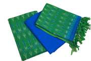 Handwoven Ikat cotton salwar suit material in green & blue