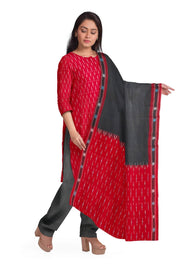 Handwoven Ikat cotton salwar suit material in red & black