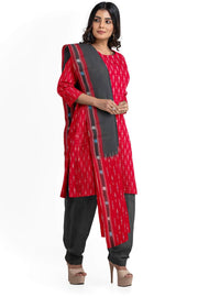 Handwoven Ikat cotton salwar suit material in red & black