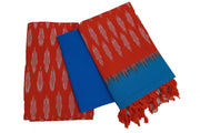Handwoven Ikat cotton salwar suit material in orange & blue
