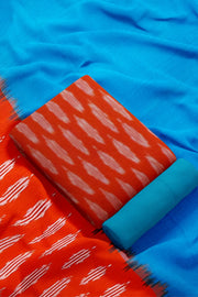 Handwoven Ikat cotton salwar suit material in orange & blue