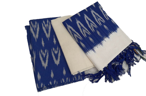 Handwoven Ikat cotton salwar suit material in blue & white