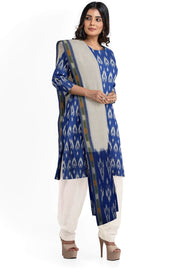 Handwoven Ikat cotton salwar suit material in blue & white