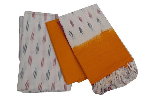 Handwoven Ikat cotton salwar suit material in off white & yellow