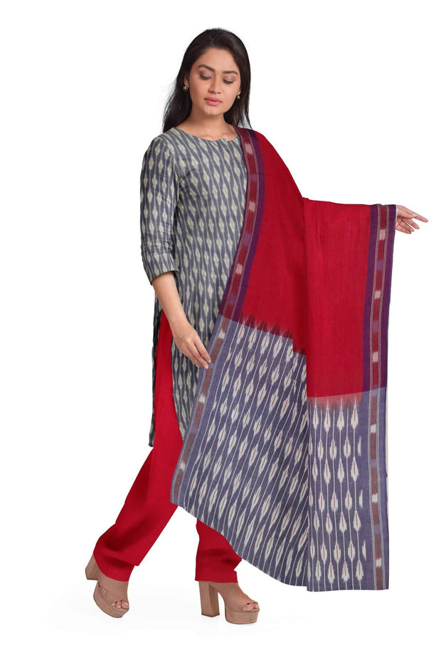 Handwoven Ikat cotton salwar suit material in lavender & red