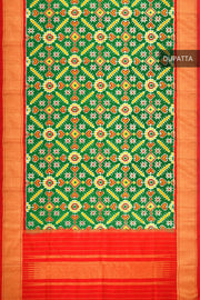 Ikkat pure silk dupatta in green in pan patola pattern