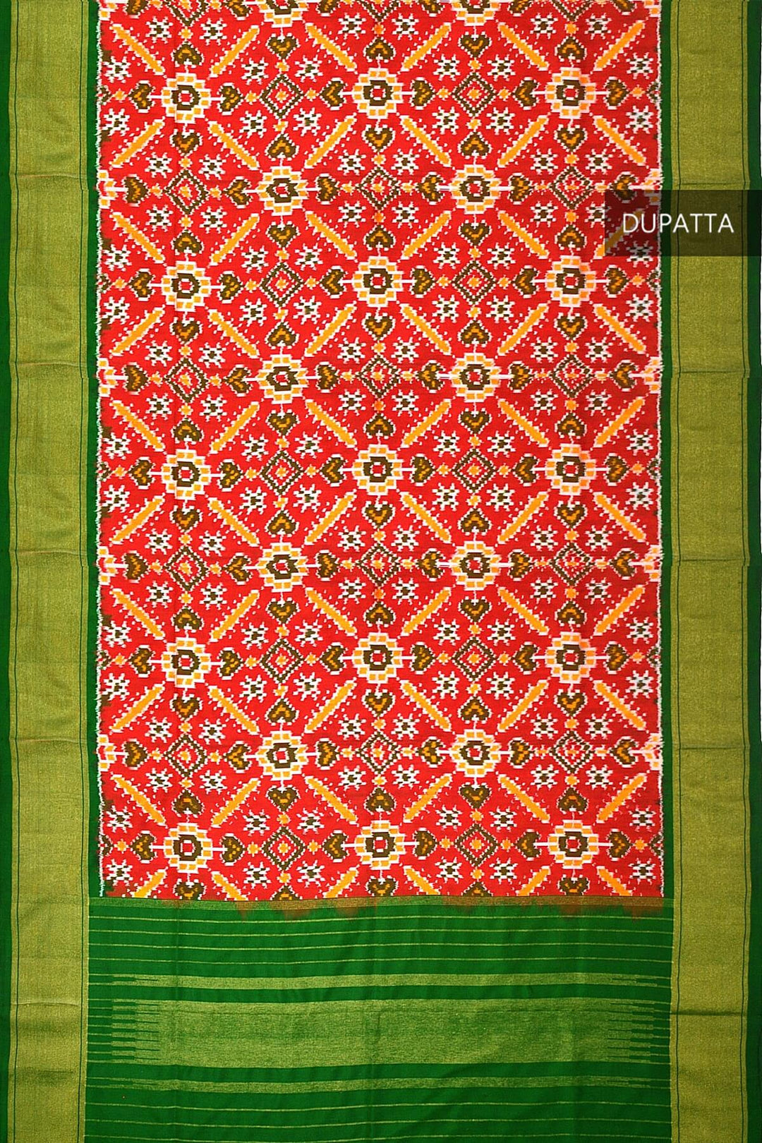 Handwoven Ikkat pure silk dupatta in red in pan patola pattern