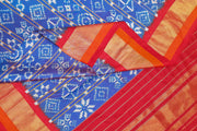 Ikat pure silk dupatta in double shaded blue