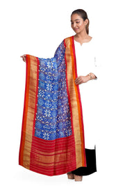 Ikat pure silk dupatta in double shaded blue