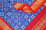 Ikat pure silk dupatta in double shaded blue in telia pattern
