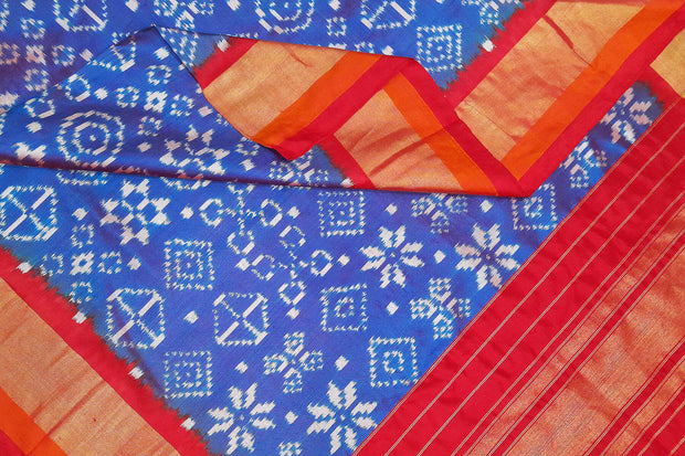 Ikat pure silk dupatta in double shaded blue in telia pattern