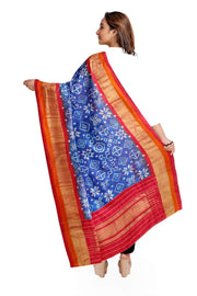 Ikat pure silk dupatta in double shaded blue in telia pattern