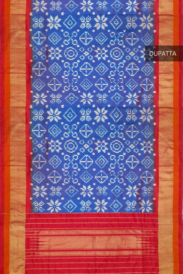 Ikat pure silk dupatta in double shaded blue in telia pattern