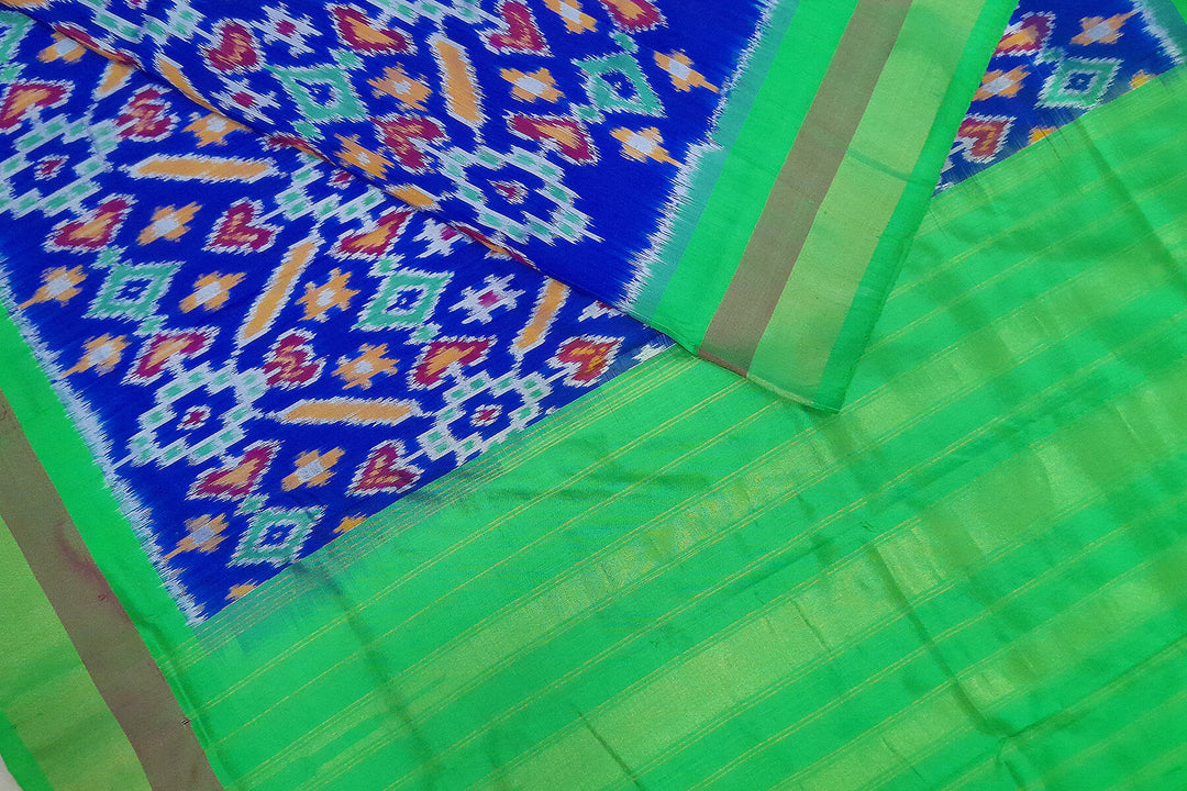 Handwoven Ikat pure silk dupatta in blue in pan bhat pattern