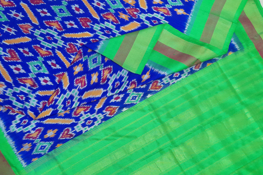 Handwoven Ikat pure silk dupatta in blue in pan bhat pattern