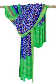 Ikat pure silk dupatta in blue in pan bhat pattern