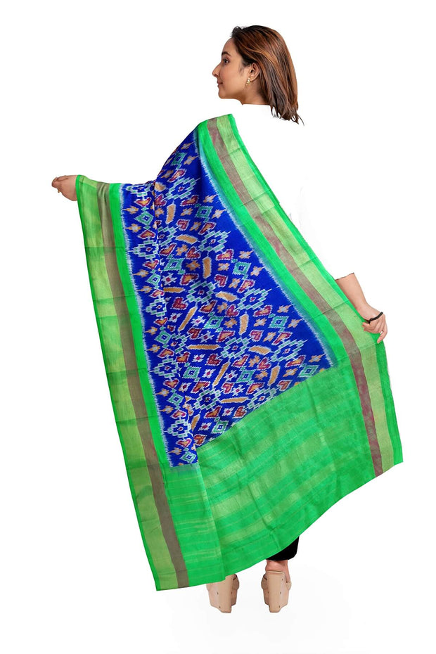 Handwoven Ikat pure silk dupatta in blue in pan bhat pattern