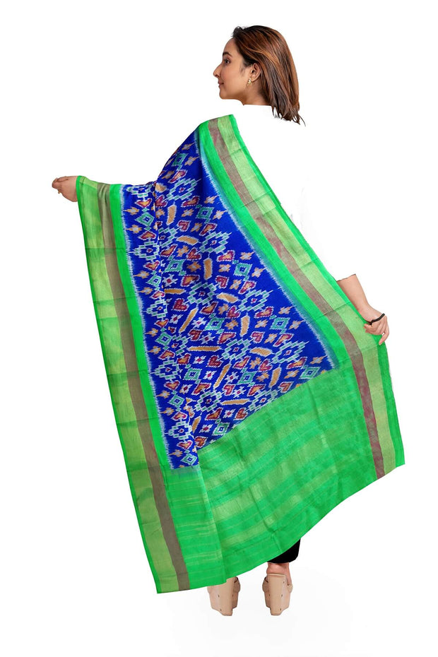Ikat pure silk dupatta in blue in pan bhat pattern
