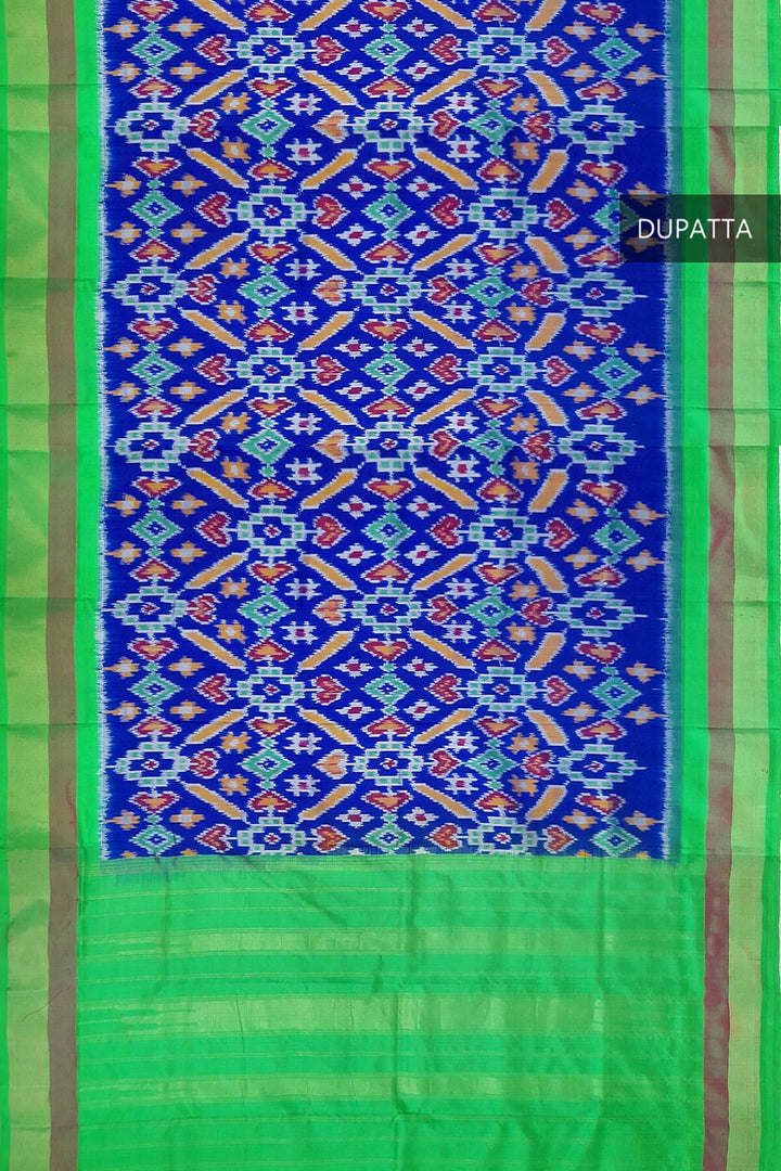 Handwoven Ikat pure silk dupatta in blue in pan bhat pattern