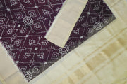 Handwoven Ikat pure silk dupatta in dark purple in pan bhat pattern
