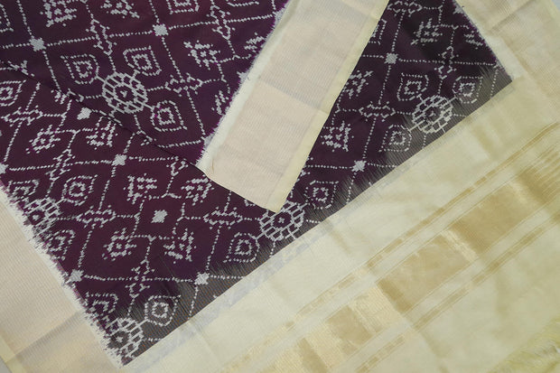 Handwoven Ikat pure silk dupatta in dark purple in pan bhat pattern
