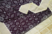 Handwoven Ikat pure silk dupatta in dark purple in pan bhat pattern