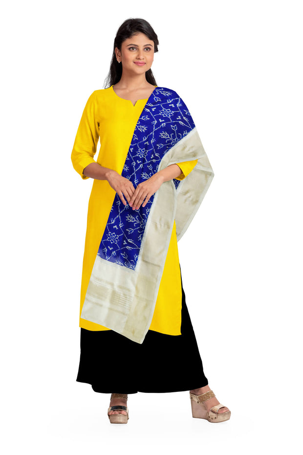 Ikat pure silk dupatta in blue in chhabdi  bhat pattern